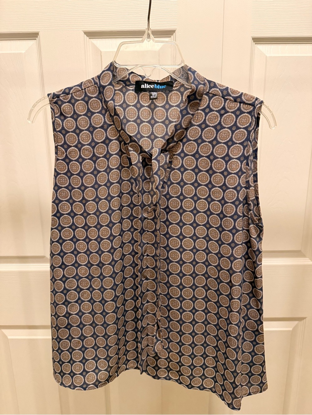 Alice Blue Navy & Tan Circular Medallion Sleeveless Blouse